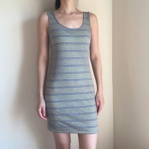 Guess grey and neon yellow striped dress